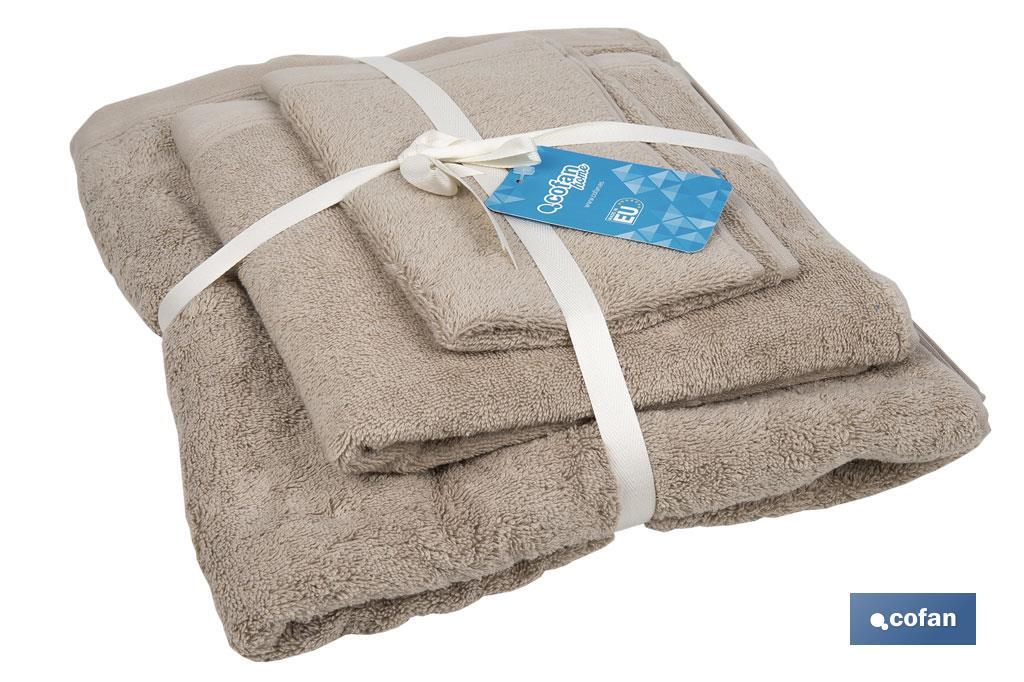 JUEGO DE 3 TOALLAS BEIGE 580 G/M2 GAMA ABISINIA 30X50  50X100  70X140 CM