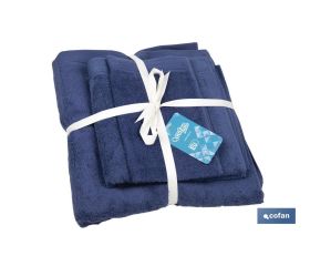 Juego de 3 toallas en color azul marino con 580 g/m2 | Gama Marín | Set de toallas 100 % de algodón