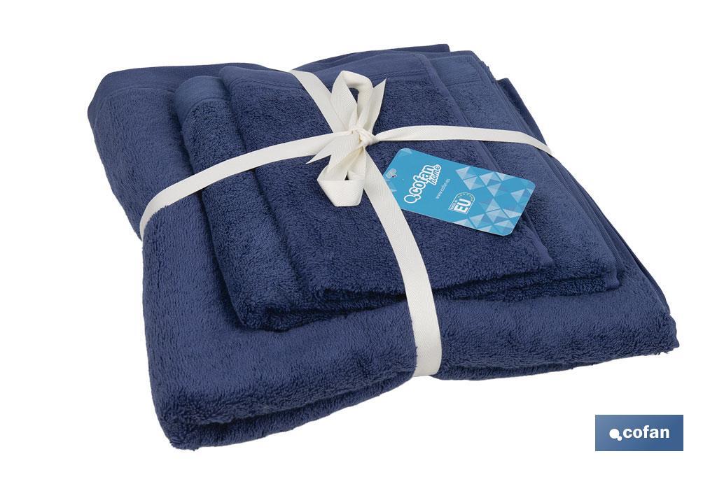 JUEGO DE 3  TOALLAS AZUL MARINO 580 G/M2 GAMA MARIN 30X50  50X100  70X140 CM