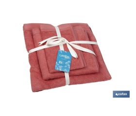 Juego de 3 toallas de color coral con 580 g/m2 | Gama Jamaica | Set de toallas 100 % de algodón
