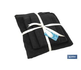 Juego de 3 toallas de color negro con 580 g/m2 | Gama Brillante | Set de toallas 100 % de algodón
