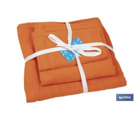 Juego de 3 toallas de color naranja (orange) con 580 g/m2 | Gama Amanecer | Set de toallas 100 % de algodón