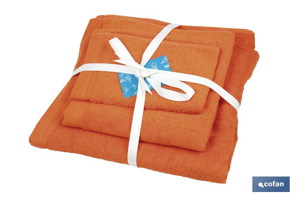 JUEGO DE 3 TOALLAS NARANJA 580 G/M2  GAMA AMANECER 30X50  50X100  70X140 CM