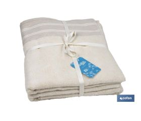 Juego de 2 toallas de color nature con 600 g/m2 | Gama Inspiración | Set de toallas 95 % de algodón y 5 % de lino