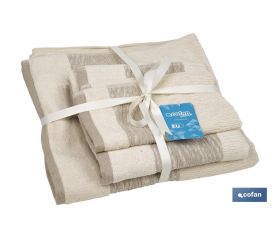 Juego de 3 toallas de color nature con 600 g/m2 | Gama Alma | Set de toallas 95 % de algodón y 5 % de lino