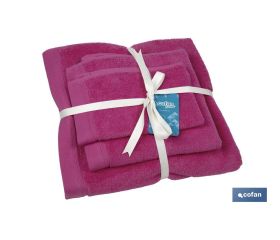 Juego de 3 toallas de color fucsia con 580 g/m2 | Gama Primavera | Set de toallas 100 % de algodón