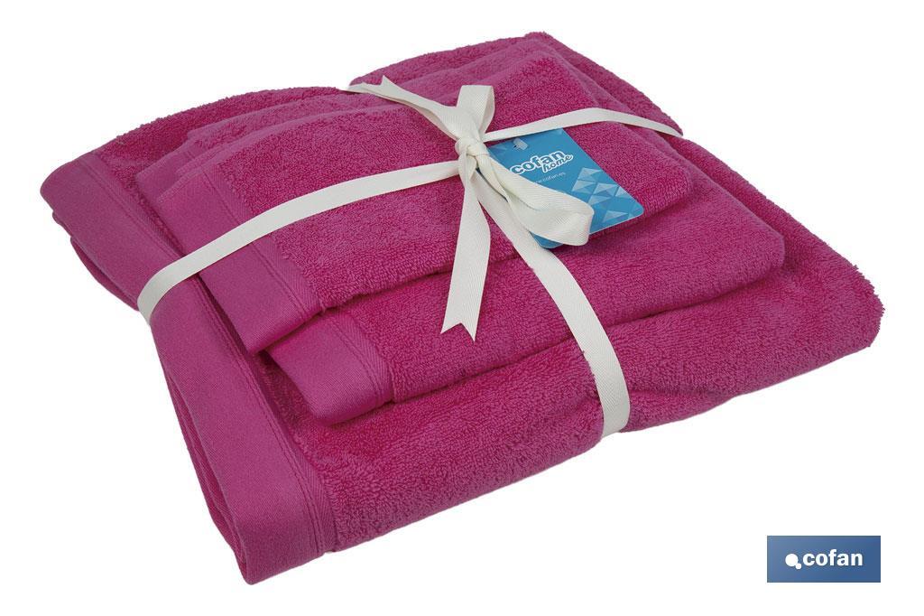 JUEGO DE 3  TOALLAS FUCSIA 580 G/M2  GAMA PRIMAVERA 30X50  50X100  70X140 CM