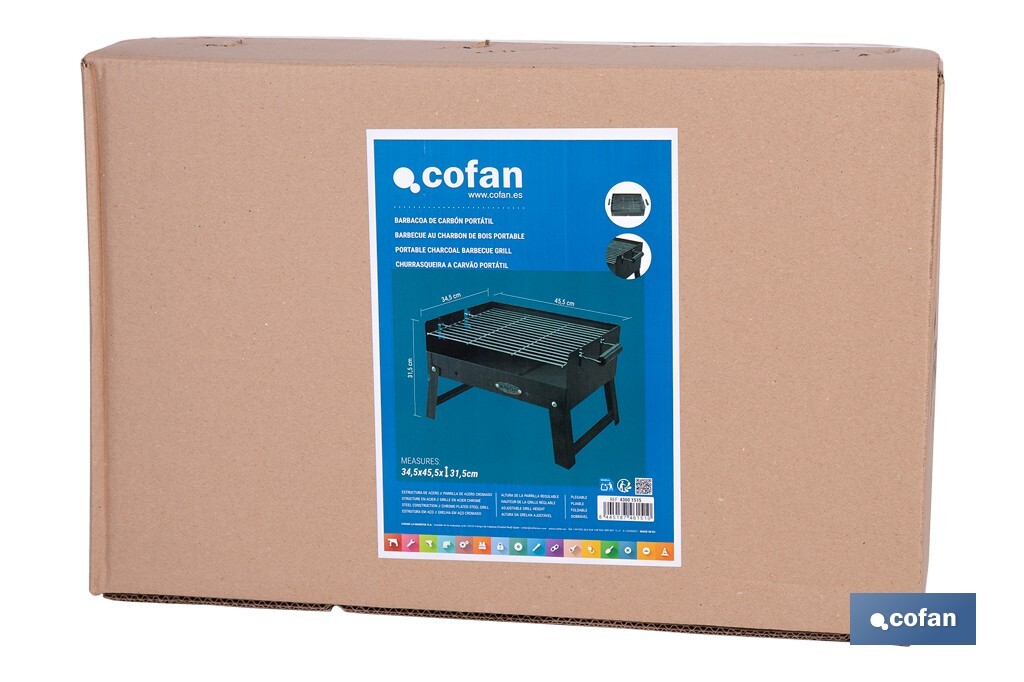 BARBACOA DE CARBÓN PORTÁTIL 455 X 345 X 315 MM