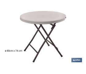 Mesa plegable redonda de color blanco | Peso máximo: 120 kg | Adecuada para 6 personas | Medidas abierta: Ø88 x 74 cm