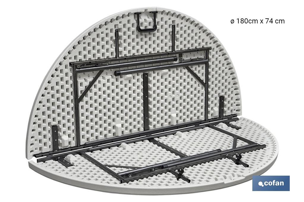 MESA REDONDA PLEGABLE BLANCA 180X74CM