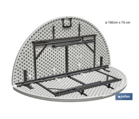 MESA REDONDA PLEGABLE BLANCA 180X74CM