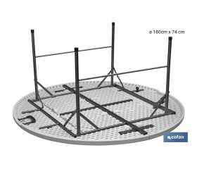 MESA REDONDA PLEGABLE BLANCA 180X74CM