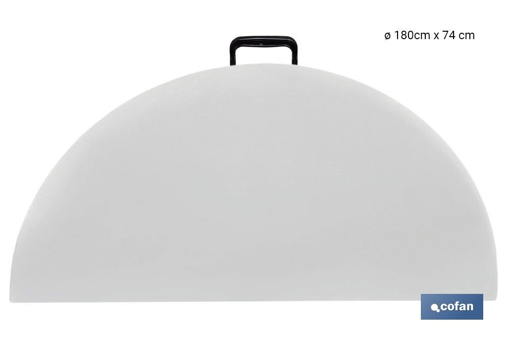 MESA REDONDA PLEGABLE BLANCA 180X74CM