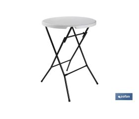 Mesa alta plegable redonda de color blanco | Adecuada para interior y exterior | Medidas: Ø 80 x 110 cm