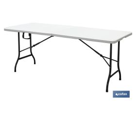 MESA PLEGABLE RECTANGULAR BLANCA CON BLOQUEO DE SEGURIDAD 180X75X72 CM
