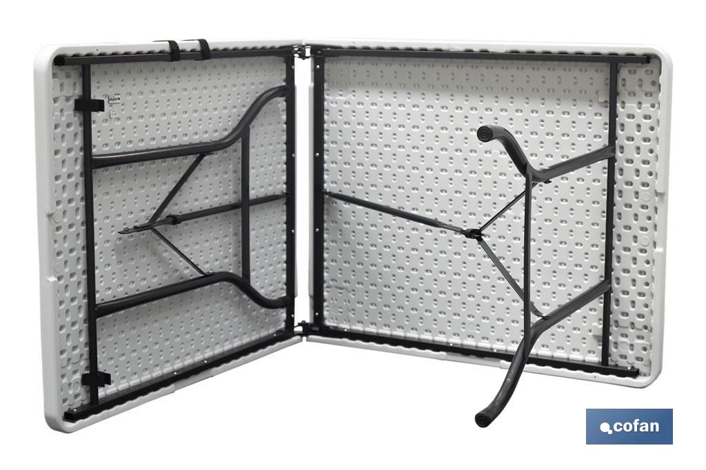 MESA PLEGABLE RECTANGULAR BLANCA CON BLOQUEO DE SEGURIDAD 180X75X72 CM