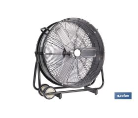 Ventilador industrial de suelo con 3 velocidades | Potencia: 250 W | Color: negro | Ángulo ajustable | Con ruedas y asa metálica | Medidas: 75 x 26 x 76 cm
