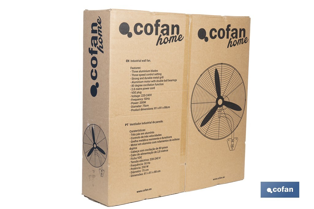 VENTILADOR INDUSTRIAL DE PARED NEGRO Ø75 CM 200 W