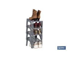 Organizador de zapatos en color gris | Pack de 4 sorportes apilables para maximizar el espacio