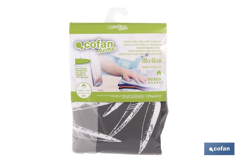 FUNDA ACOLCHADA PARA TABLA DE PLANCHAR 135 X 53 CM  RAMAS BEIGE BITONO