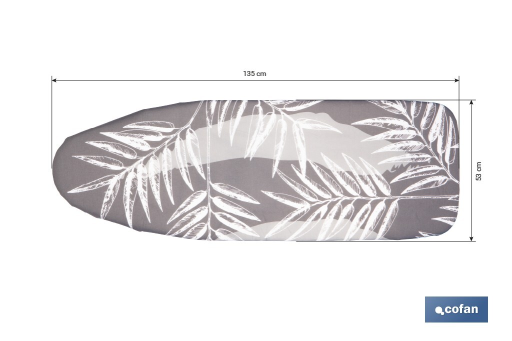 FUNDA ACOLCHADA PARA TABLA DE PLANCHAR 135 X 53 CM  RAMAS BEIGE BITONO