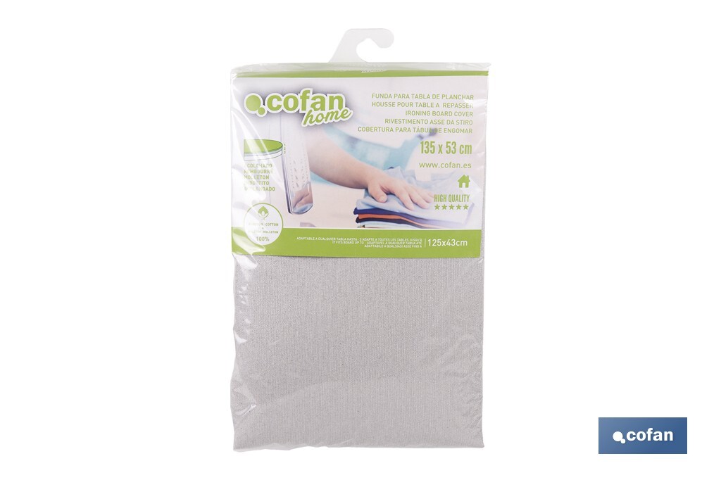 FUNDA ACOLCHADA PARA TABLA DE PLANCHAR 135 X 53 CM  GRIS METALIZADO