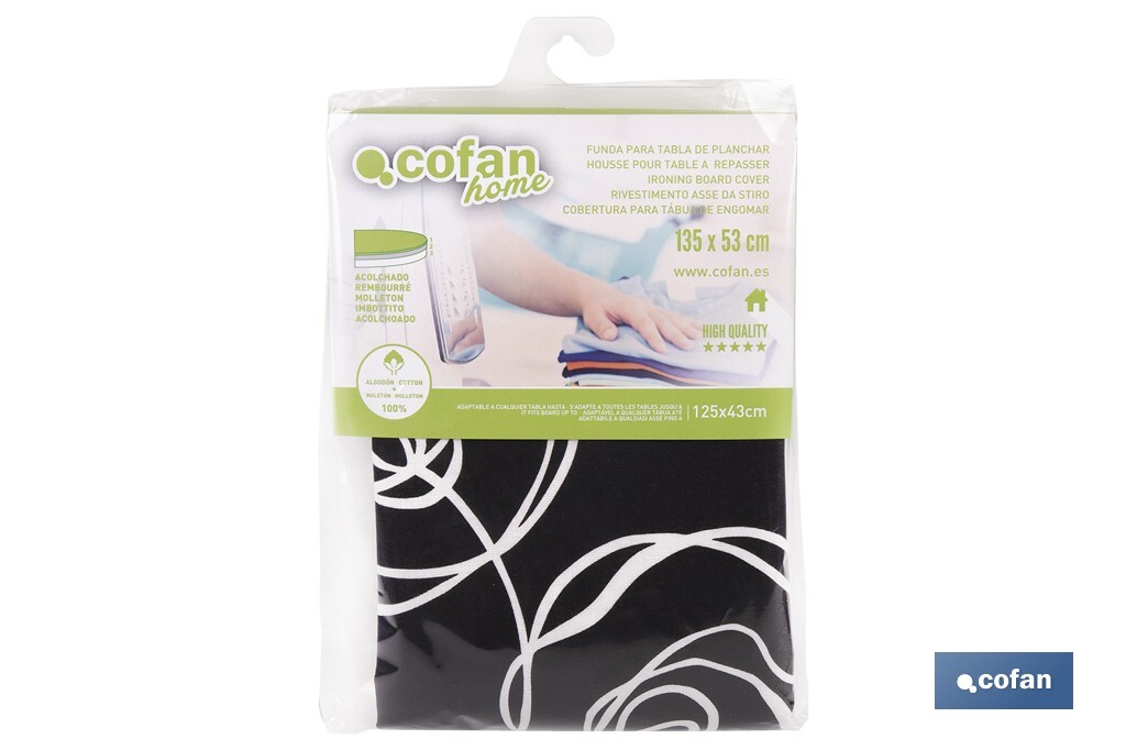 FUNDA ACOLCHADA PARA TABLA DE PLANCHAR 135 X 53 CM ROSAS NEGRAS