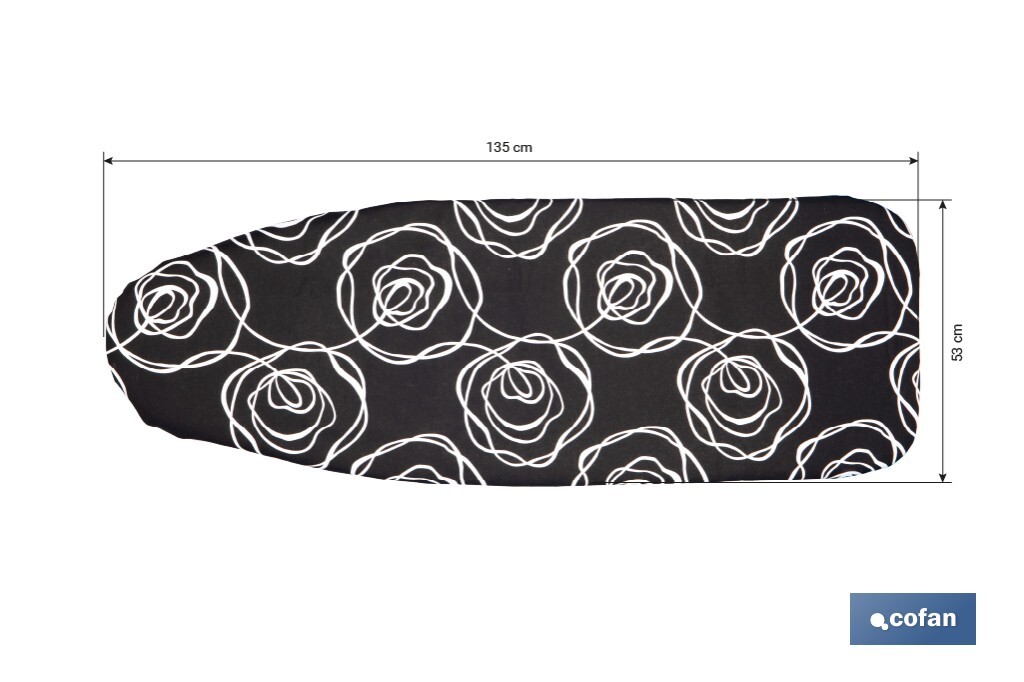 FUNDA ACOLCHADA PARA TABLA DE PLANCHAR 135 X 53 CM ROSAS NEGRAS