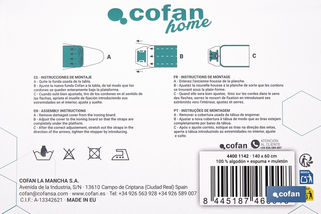 FUNDA ACOLCHADA PARA TABLA DE PLANCHAR 140 X 60 CM GRIS METALIZADO