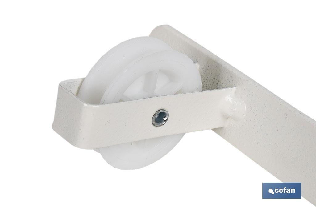 TENDEDERO FIJO DE PARED BLANCO DE DOS PIEZAS CON 2 POLEAS 20 X 6.5 X 2.5 CM