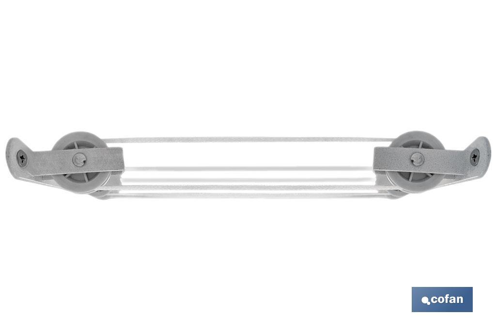 TENDEDERO FIJO DE PARED BLANCO DE DOS PIEZAS CON 2 POLEAS 20 X 6.5 X 2.5 CM