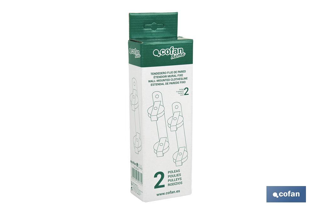 TENDEDERO FIJO DE PARED BLANCO DE DOS PIEZAS CON 2 POLEAS 20 X 6.5 X 2.5 CM