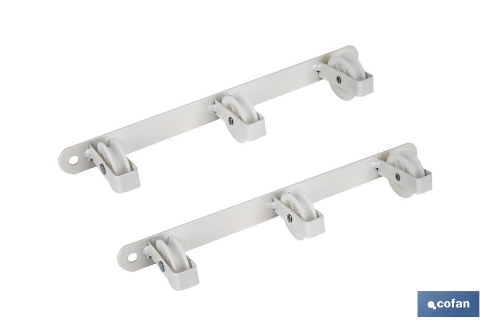 TENDEDERO FIJO DE PARED BLANCO DE DOS PIEZAS CON 3 POLEAS 31 X 6.5 X 2.5 CM