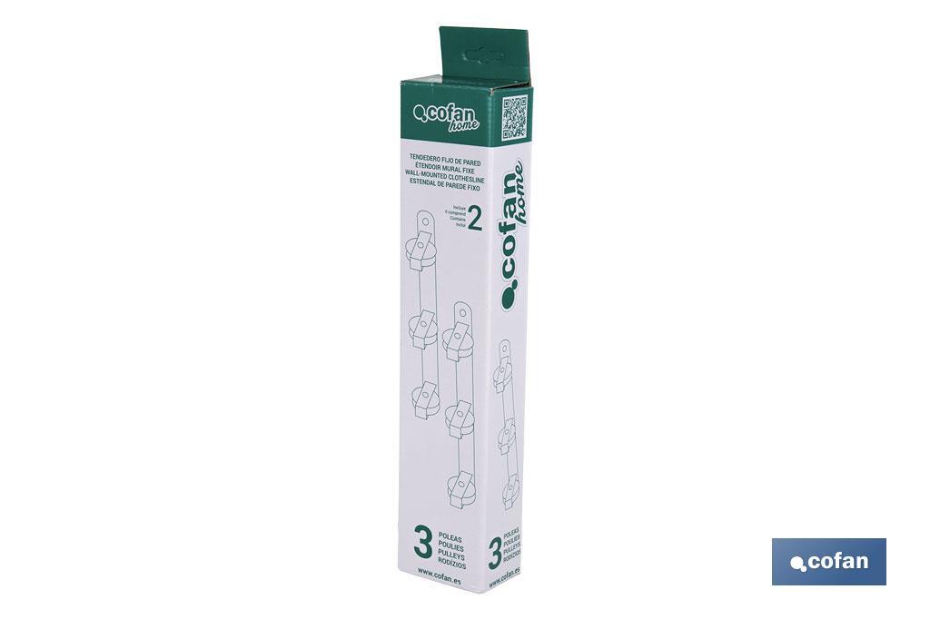 TENDEDERO FIJO DE PARED BLANCO DE DOS PIEZAS CON 3 POLEAS 31 X 6.5 X 2.5 CM