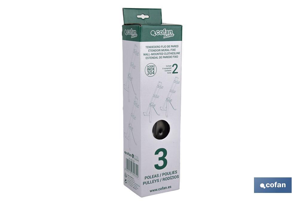 TENDEDERO FIJO DE PARED DE DOS PIEZAS INOXIDABLE 304 3 POLEAS 36.5 x 9.5 CM