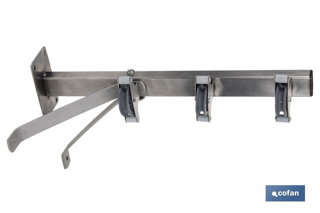 TENDEDERO FIJO DE PARED DE DOS PIEZAS INOXIDABLE 304 3 POLEAS 36.5 x 9.5 CM