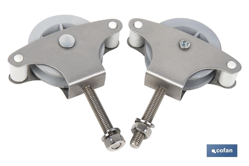 PACK 2 POLEAS PARA TENDEDERO ACERO INOXIDABLE 304  ROLDANA 4 CM