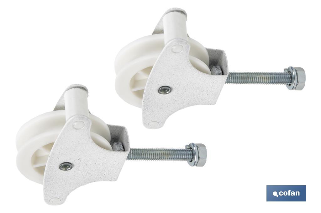 PACK 2 POLEAS PARA TENDEDERO COLOR BLANCO  ROLDANA 4 CM