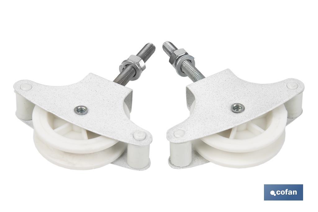 PACK 2 POLEAS PARA TENDEDERO COLOR BLANCO  ROLDANA 4 CM