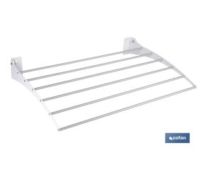 Tendedero de pared abatible | 6 varillas de aluminio | Área de tendido de 4,5 m | Longitud: 75 cm | Color: blanco