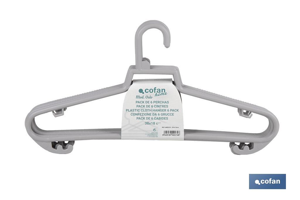 PACK DE 6 PERCHAS GRIS CLARO 38 X 18 CM