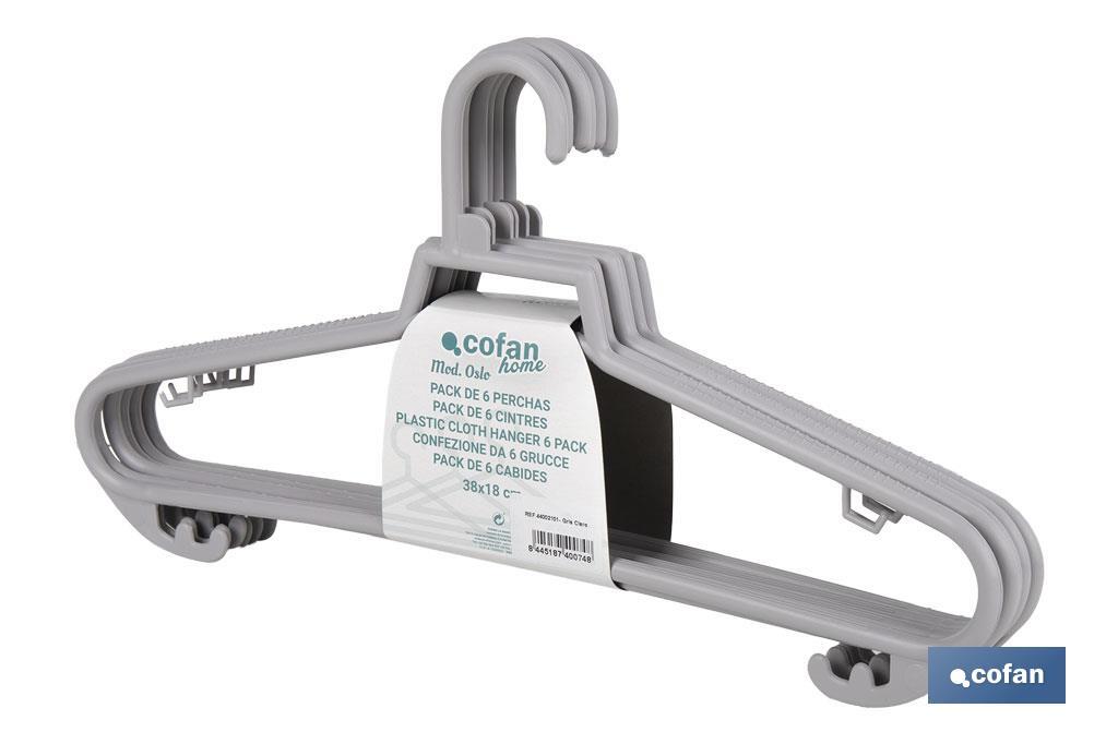 PACK DE 6 PERCHAS GRIS CLARO 38 X 18 CM