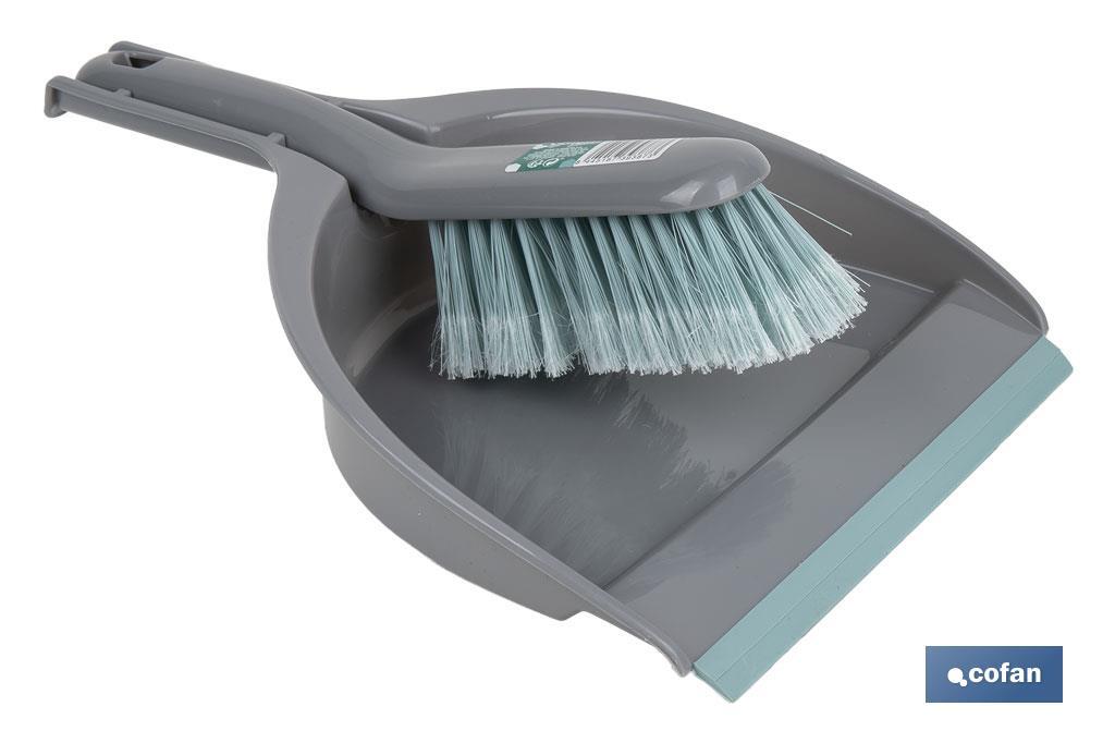 SET DE CEPILLO CON PALA Y BORDE DE GOMA COLOR TURQUESA/GRIS 33 x 23 x 9 CM