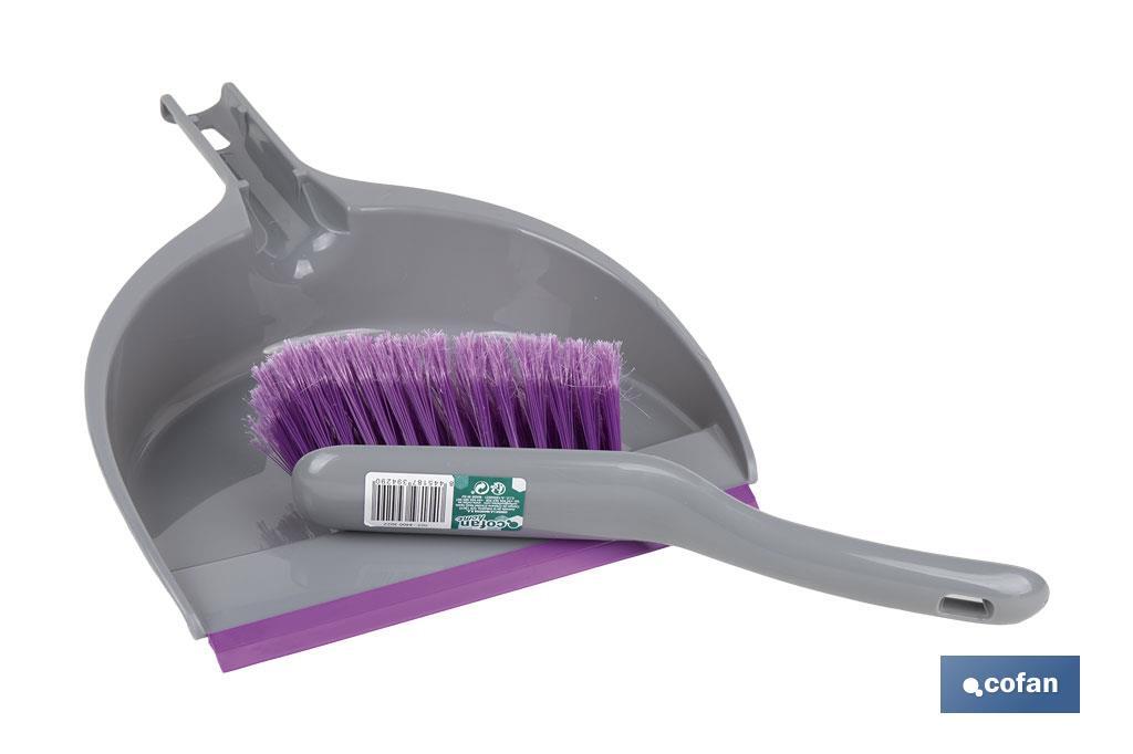 SET DE CEPILLO CON PALA Y BORDE DE GOMA COLOR LILA 33 X 23 X 9 CM