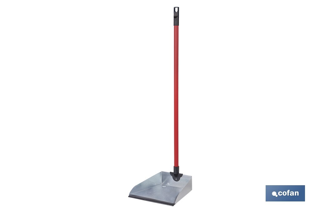 RECOGEDOR METALICO GALVANIZADO CON GOMA Y MANGO 83 X 24 CM