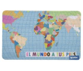 Felpudo entrada El mundo a tus pies | Adecuado para interior y exterior | Material resistente | Base antideslizante | Diseño con mapamundi | Medidas: 40 x 60 cm