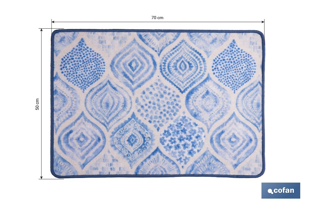 FELPUDO CON ESTAMPADO DIGITAL AZUL 50 x 70 CM