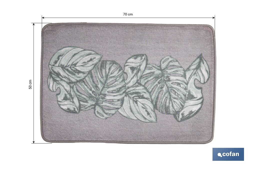 FELPUDO CON ESTAMPADO DIGITAL HOJAS GRANDES 50 x 70 CM