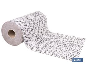 Rollo de alfombra vinílica para interior | Diseño de mosaicos gris, blanco y beige | Impermeable y de fácil limpieza