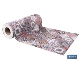 Rollo de alfombra vinílica para interior | Diseño con azulejos geométricos | Impermeable y de fácil limpieza